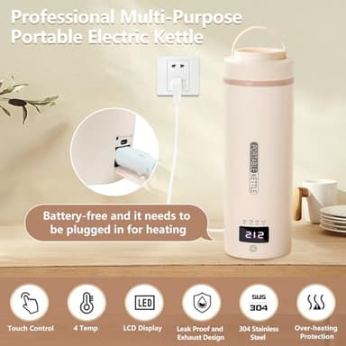 Travel Kettle Mini Portable Electric Kettle with 4 Temperature Settings, Plug in 304 Stainless Steel Mini Travel Electric Kettle with Auto Shut-off (Beige) - Image 2