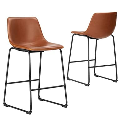 Sweetcrispy Bar Stools Set of 2, Counter Height Bar Stools with Back, 26 inch Armless Industrial Faux Leather Barstools with Metal Legs and Footrest, Dining Chairs for Home Island, Whiskey Brown - Image 1