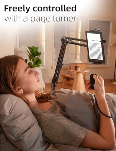 VOLTIFYMAX Floor Stand Kindle Holder with Remote Page Turner for Reading in Bed, Tablet Mount with Clicker, Kindle Accessories Tablet Stand Holder for Kindles Tablets iPhones 4.7-12.9 inch(Black) - Image 2