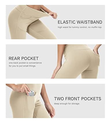 Cakulo Womens Capri Yoga Flare Pants Workout Athletic Active Summer Bootcut Capris Leggings Pockets Khaki M - Image 5