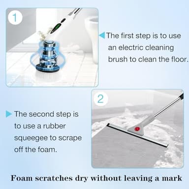 Electric Spin Scrubber,Cleaning Brush with 9 Replaceable Brush Heads and 1 Rubber Squeegee Broom,3 Adjustable Size, 2 Speeds for Bathroom Shower Bathtub Glass Car - Image 4