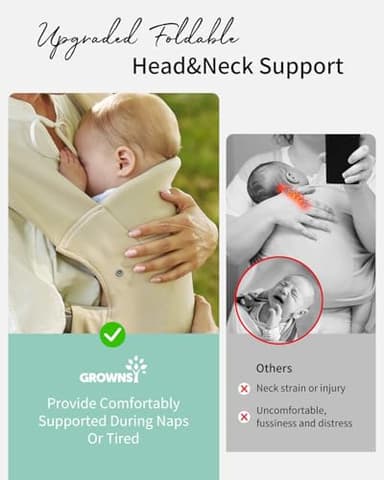 GROWNSY Baby Carrier Newborn to Toddler, Cozy Baby Wraps Carrier, Ergonomic Baby Carrier with Head Support, Cream - Image 3