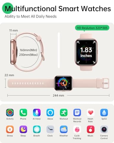Smart Watches for Women, Alexa Built-in,1.83" Display Smartwatch Compatible iPhone/SamsungAndroid (Answer/Make Call), 3ATM Waterproof Fitness Tracker with Heart Rate/SpO2/Sleep Monitor,120+ Sport - Image 5