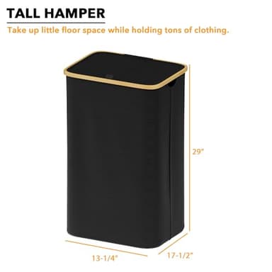 SpaceAid Laundry Hamper with Lid, 110L Large Tall Clothes Basket Bin with Bamboo Handles, Collapsible Laundry Hamper for Bedroom, Bathroom, Dorm, Laundry Room - Black - Image 3