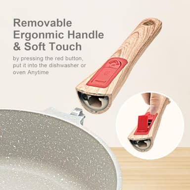 AIKENBBKK 11 Inch/5Qt Nonstick Deep Frying Pan with Lid, Non Stick Skillet with Removable Handle, Aluminum Sauté Pan Compatible with All Stovetops, Dishwasher& Oven Safe (White) - Image 3