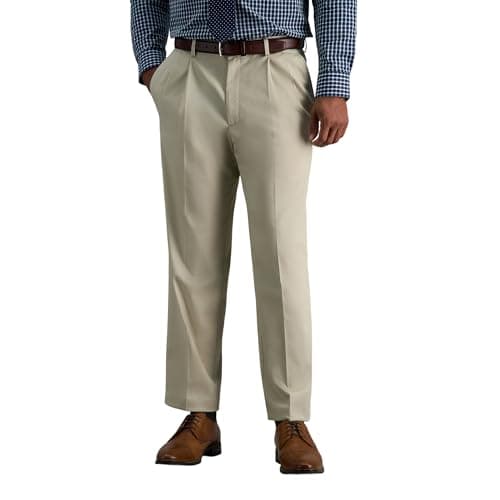 Haggar Men's Premium No Iron Khaki Classic Fit Pleat Front Casual Pant (Regular and Big & Tall Sizes), Sand, 40W x 30L - Image 1