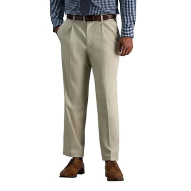 Haggar Men's Premium No Iron Khaki Classic Fit Pleat Front Casual Pant (Regular and Big & Tall Sizes), Sand, 40W x 30L - Image 1