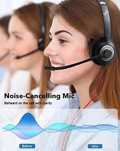 USB Headset with Microphone for PC, On-Ear Computer Laptop Headphones with Noise Cancelling Microphone in-line Control for Home Office Online Class Skype Zoom (USB+3.5mm, Black - Image 5