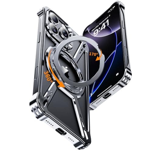 YOOVEI X Case for iPhone 16 Pro Max Case 6.9",with Kickstand 360°Rotatable Magnetic Ring Stand,[Compatible with MagSafe] Shockproof Aluminum Metal Phone Case Slim & Light Phone case,Gray - Image 1