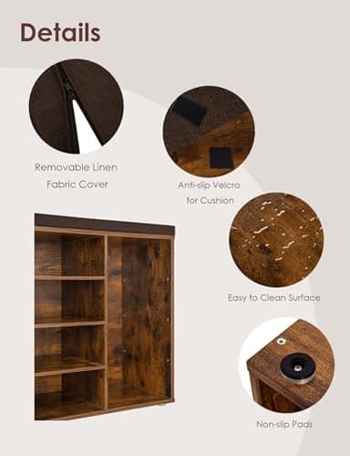 DINZI LVJ Shoe Storage Bench with Cushion, 14-Cubby Shoe Rack, Adjustable Shelves, Multifunctional Shoe Organizer Bench for Entryway, Mudroom, Hallway, Living Room, Bedroom and Garage, Rustic Brown - Image 4