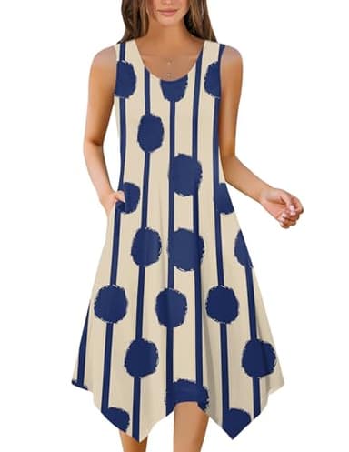 Zeagoo Midi Dresses for Women Casual Sleeveless Sundress Round Neck Aline Flowy Tank Dresses Loose Tunic Dress Beige Tshirt Dress 2025 - Image 2