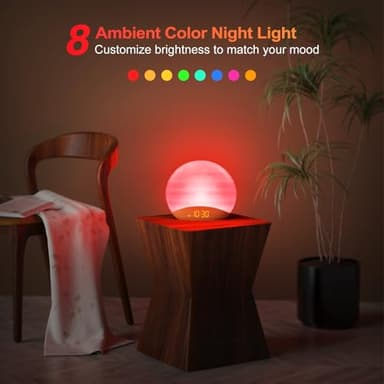 REACHER Natural Wood Grain Sound Machine Sunrise Alarm Clock，26 Nature Inspired Sleeping Sounds, 0-100% Dimmable Clock, Night Light,Brown/Pink/White Noise Sound Machine for Babys, Kids, Adults - Image 6
