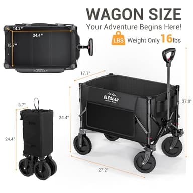 Elegear Wagon Cart Foldable Collapsible Heavy Duty, Folding Wagon with 360° All-Terrain Wheels&Smallest Folding Design, 220LBS Large Capacity Portable Utility Grocery Cart for Sports Camping Shopping - Image 6