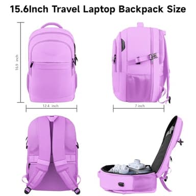 Lapsouno Laptop Backpack, Travel Laptop Backpack, 15.6 Inch Carry on Backpack with USB Port, Anti Theft TSA Travel Bag for Women, College School Backpack for Women, Light Purple - Image 6