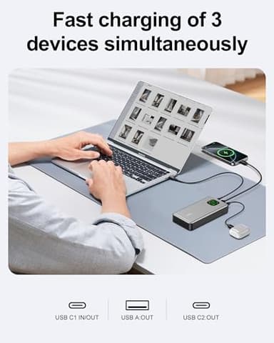 65W Power Bank, 25000mAh Travel Essential USB C Laptop Portable Charger, 100W Total Fast Charging Battery Pack for MacBook Dell XPS iPad Tablet Steam Deck iPhone 17-12 Series Samsung Switch and More - Image 6