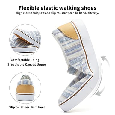 Women's Slip on Shoes Low Top Canvas Sneakers Loafers Non Slip Fashion Casual Low Cut Shoes(Light Blue Stripes.US8.5)… - Image 5