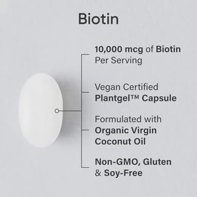 Sports Research® Biotin 10,000mcg with Organic Coconut Oil - Biotin (Vitamin B7) for Healthy Skin and Hair Support* - for Women and Men - Vegan, Non-GMO, Gluten & Soy-Free - 120 Veggie Softgels - Image 2