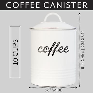 AuldHome Design Enamelware White Coffee Canister; Rustic Distressed Style Tea Storage for Kitchen - Image 6