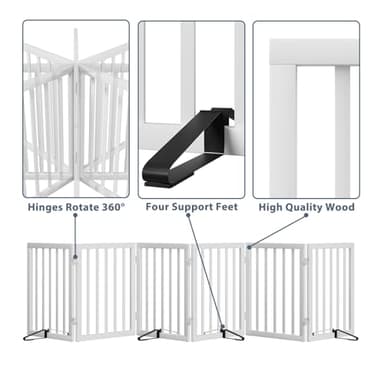 Dog Gates for Doorways Extra Wide 110inches (9ft), Wooden Freestanding Pet Gates for Dogs with 4 Support Stands, Foldable Gates for Dogs Indoor - Image 4