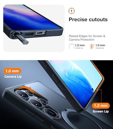 TORRAS 360 Spin Magnetic Stand for Samsung Galaxy S25 Ultra Case, Fit for Magsafe, Military Grade Slim Protective S25 Ultra Case with Kickstand & Ring Holder, Ostand Spin, Translucent Frosted Black - Image 6