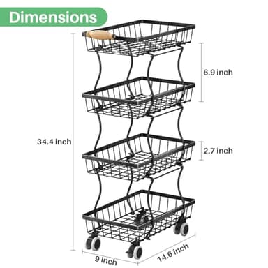 Fruit Basket Kitchen Pantry Organizers and Storage - 4 Tier Stackable Metal Wire Basket Stand for Fruit Vegetable Snacks Jars Bins Containers Organization, Black - Image 8