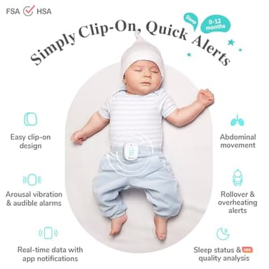 Sense-U Pro Baby Monitor – Breathing Movement, Rollover & Overheating Trackers for Better Sleep, Simple Clip-On Smart Sleep Monitor with Arousal Vibration, Audible Alerts & Sleep Analysis - Image 2