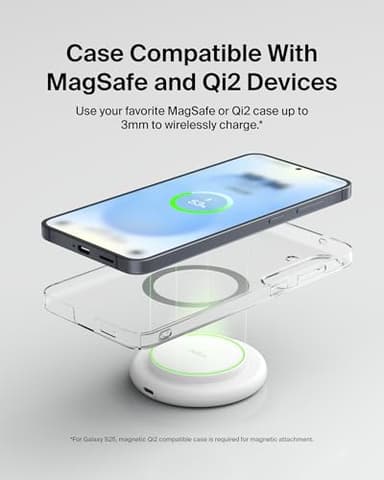 Belkin Magnetic Wireless Charging Pad 15W - MagSafe-Compatible Qi2-Certified Wireless Charger for iPhone 16 Series, Samsung Galaxy S25, AirPods, & More w/Non-Slip Base, Power Supply Included - White - Image 7