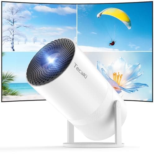 [Two-Way Bluetooth 5.2] Mini Portable Projector 1080P HD Multi-Angle Projection, Tecaki Smart Projector with 180°Rotatable Mount Auto Keystone Correction Long Lens Life (White2) - Image 1