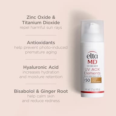 EltaMD UV AOX Elements Tinted Mineral Face Sunscreen Lotion, Tinted Moisturizer for Face SPF 50 with Antioxidants, For Dry Sensitive Skin 1.7 oz Pump - Image 8