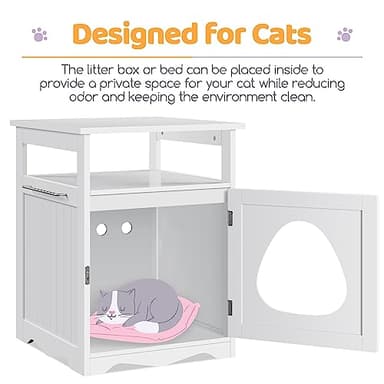 Yaheetech Cat Litter Box Enclosure, Hidden Litter Box Furniture with Open Shelf, Indoor Cat Washroom, Storage Cabinet Pet Crate, Side End Table, Wooden Pet House White - Image 4