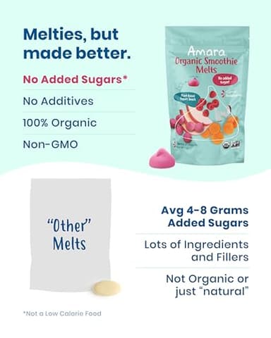 Amara Smoothie Melts - Carrot Raspberry - Baby Snacks Made With Fruits and Vegetables - Healthy Toddler Snacks For Your Kids Lunch Box - Organic Plant Based Yogurt Melts - 6 Resealable Bags - Image 4