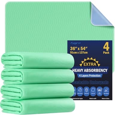 4 Pack 36” x 54” Extra Heavy Absorbency Washable Underpads, Waterproof Nursing Pads Incontinence Bed Pads, Reusable Washable Pee Pads for Dogs, Diaper Changing & Adults, Mattress Protector - Image 1