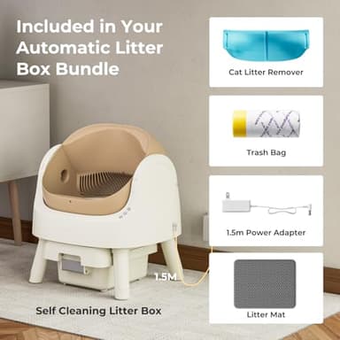 Self-Cleaning Automatic Cat Litter Box, with Open-Top Design, Included Safety Sensor and 10L Large Waste Bin, with Trash Bags and Litter Mat, Coffee Brown - Image 6