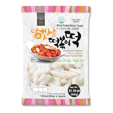 Korean Rice Cake Tteokbokki Stick – 1 Pack (3 Individual Package X 1 Pack) Vegan, Non-GMO, Gluten Free, Tteok Rice Cakes Food Pasta 21.16 oz Per Pack - Image 1