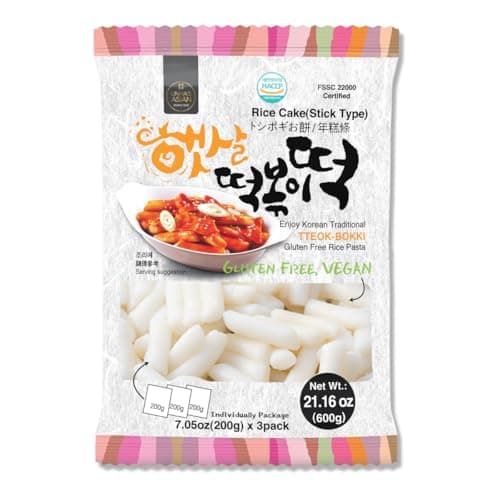 Korean Rice Cake Tteokbokki Stick – 1 Pack (3 Individual Package X 1 Pack) Vegan, Non-GMO, Gluten Free, Tteok Rice Cakes Food Pasta 21.16 oz Per Pack