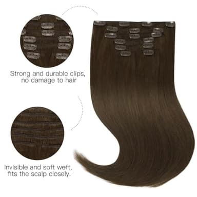 HOTBANANA Human Hair Clip in Hair Extensions, Chocolate Brown 120g Clip in Hair Extensions Real Human Hair Straight Remy Hair Clip in Hair Extensions 24 Inch 7pcs - Image 2