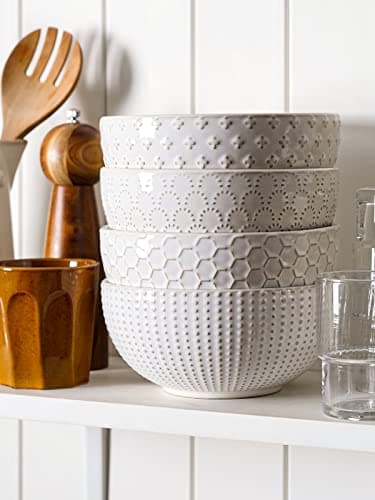 LE TAUCI Large Soup Bowl 42 OZ, Ceramic Kitchen Bowl Set for Soup, Pho, Chip, Pasta, Fruits, Salad, Noodle and Ramen- 7 Inch, Set of 4, Arctic white - Image 3