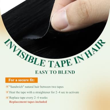 Easyouth Tape in Hair Extensions Black Human Hair Tape in Extensions Jet Black Lightweight Hair Extension Real Human Hair Tapes in 20 Inch 50g 20Pcs - Image 7