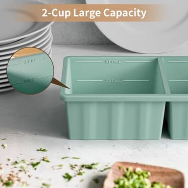 Silicone Freezer Tray for Soup Ice Cubes: 2-Cup Freezing Tray with Lid for Meal Prep - 2Pack Silicon Soup Portion Freeze Trays Make Stock Souped Ice Cube - Image 6