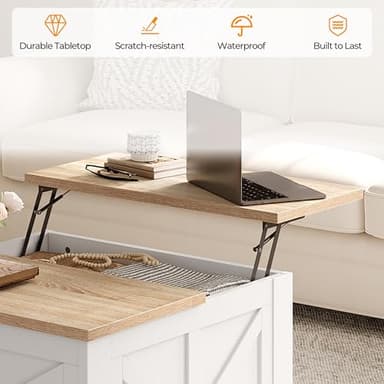 Yaheetech Farmhouse Lift Top Coffee Table with Storage, Square Coffee Table for Living Room, 31.5 Inches Center Tables with Large Hidden Storage Compartment for Home Office, White & Light Oak - Image 7
