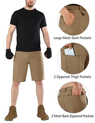 Shallowlulu Mens Big and Tall Cargo Hiking Shorts Water Resistant Quick Dry Lightweight Breathable Tactical Shorts(Dark Khaki 46W/10L) - Image 4