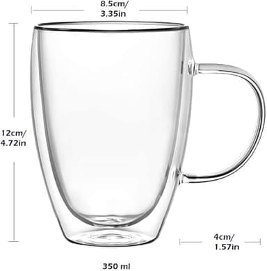 4-Pack 12 Oz Double Walled Glass Coffee Mugs with Handle, Insulated Layer Coffee Cups, Clear Borosilicate Glass Mugs, Gift for Cappuccino,Tea,Latte,Espresso,Hot Beverage,Wine, Microwave Safe, Set of 4 - Image 2