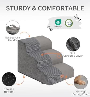Made4Pets Dog Stairs Ramp for Bed, 4-Step Dog Steps for High Bed Couch Sofa Climbing, 35D Foam Pet Steps for Small Dogs and Cats, Non-Slip Bottom Pet Stairs, Grey - Image 5