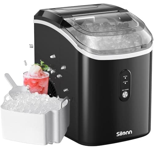 Nugget Ice Maker Countertop, Silonn Chewable Pellet Ice Machine with Self Cleaning Function, Pebble Portable Ice Maker with Ice Scoop for Home Kitchen Office, Black - Image 1