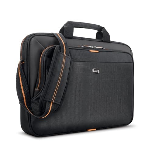 Solo New York Briefcase - Laptop Carrying Bag for Women & Men, Brief for Travel & Work, Internal Tablet Pocket, Adjustable Shoulder Strap, Fits 13.3" Computer - Ace Slim, Black & Orange - Image 1