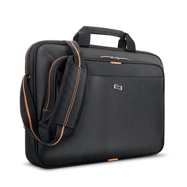 Solo New York Briefcase - Laptop Carrying Bag for Women & Men, Brief for Travel & Work, Internal Tablet Pocket, Adjustable Shoulder Strap, Fits 13.3" Computer - Ace Slim, Black & Orange - Image 1