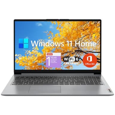 Lenovo IdeaPad 1 Student Laptop, 15.6" FHD Display, Intel Dual Core Processor, 12GB RAM, 512GB SSD + 128GB eMMC, 1 Year Office 365, Wi-Fi 6, Webcam, Bluetooth, SD Card Reader, Windows 11 Home, Grey - Image 1
