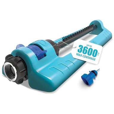 Aqua Joe SJI-OMS16 Indestructible Oscillating Sprinkler with Adjustable Spray and Metal Base, 3600 Sq. Ft. Coverage Max, 70-Foot Spray Distance Max, and 37.8-Foot Spray Width Max - Image 1