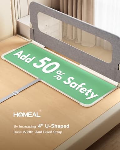 HOMEAL Bed Rail for Toddlers - 59"x24" Extra Long Foldable Toddler Bed Rails for King, Queen, Twin, Full, Double Bed - Breathable Guard Rail for Toddlers with U-Shape Base, Grey - Image 2