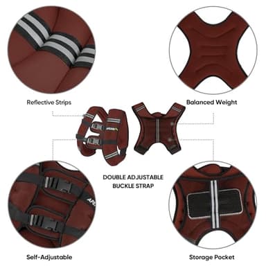 APEXUP Weighted Vest with 5lbs/10lbs/15lbs/20lbs/25lbs/30lbs Weights and Reflective Stripe, Weight Vest Men Women for Workout, Strength Training, Running (Claret, 20lbs) - Image 4